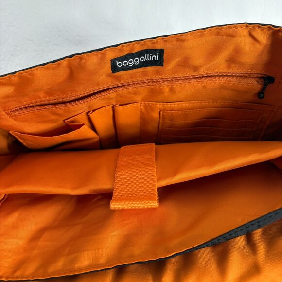 Baggallini Cross Body Messenger Bag Tote Black Orange Padded Slot Inside - Picture 15 of 15
